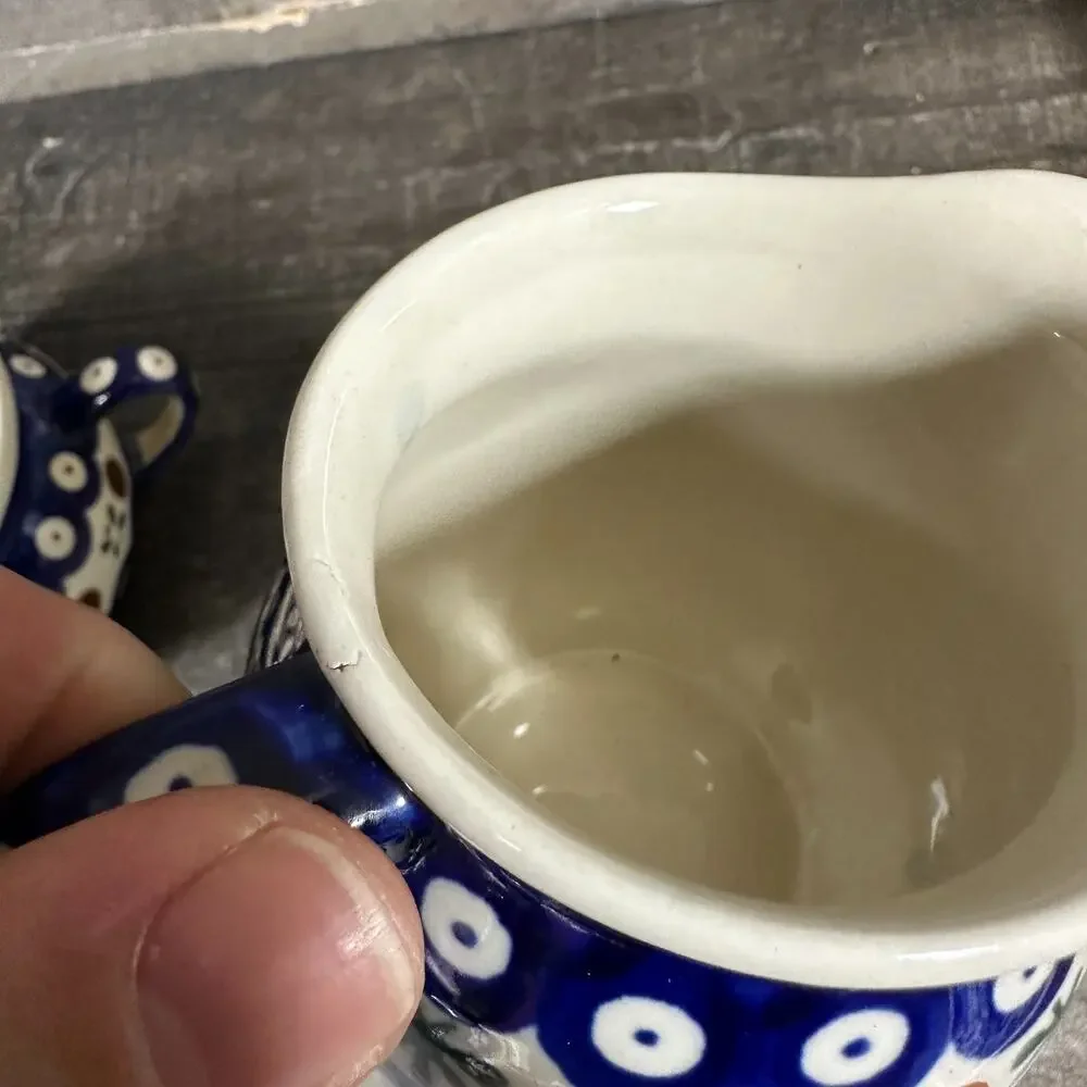Vintage Boleslawiec Polish Pottery Mosquito Pattern Cream‎ And Sugar